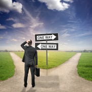Man on the street "ONE WAY"